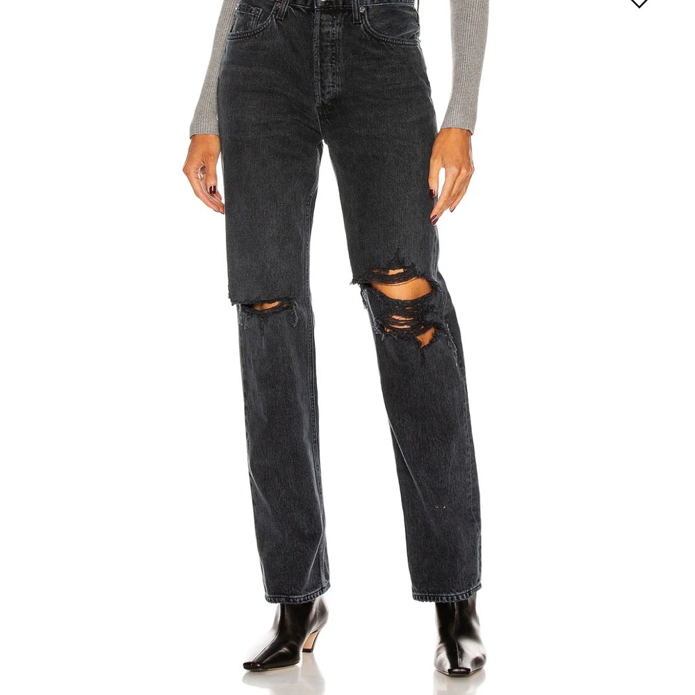 Agolde Black Distressed Straight Leg Jeans